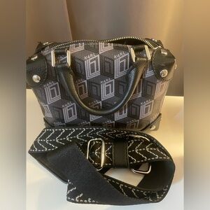Karl Lagerfeld Black and Gray Satchel with Metallic Accents